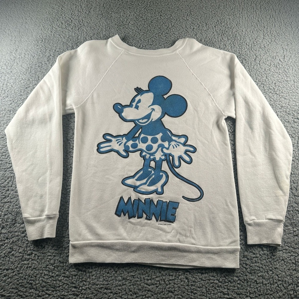 Vintage Rare 90's Minnie Mouse Sweatshirt Fits S Blue Graphic White No Bows USA